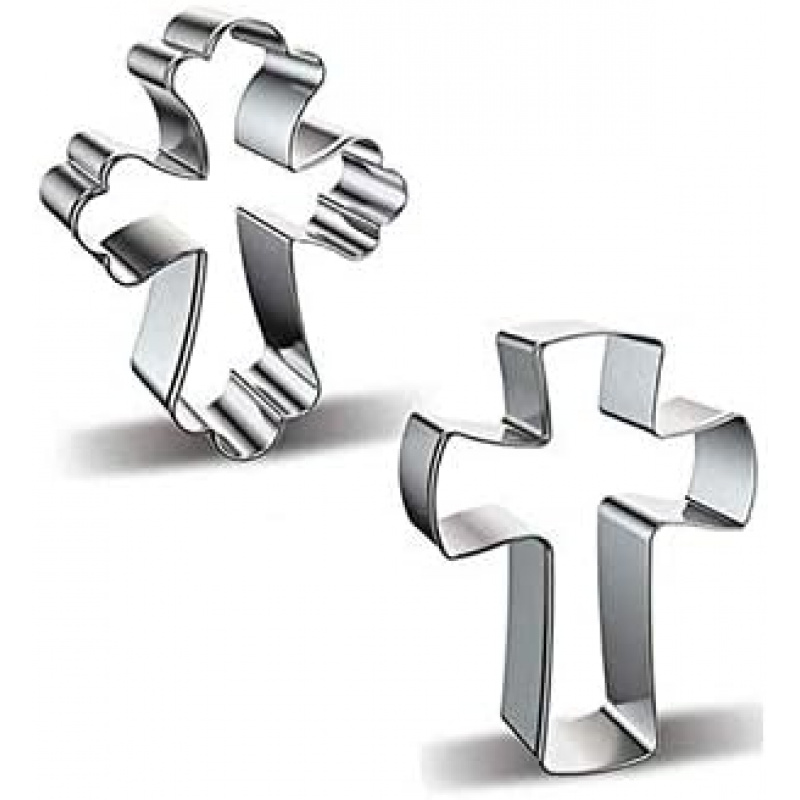 Image of 2pcs Easter Cookie Cutter Set, Stainless Steel Cross Cookie Cutters In Shapes (silvery), Made Of 430 Stainless Steel, Dishwasher Safe - 's Day Cookie Cutters, Hanukkah Cookie Cutters