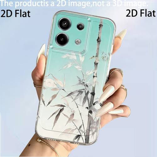 phone case 2d flat ink style bamboo shadow pattern with easy cute transparent phone case suitable for xiaomi redmi 11 12lite pocox3nfc civi2 a3 8a 9 9i 10 9 10a 9c c31 12c 11a c55 13c k50ultra 12 k60 70e note8pro 9pro 1
