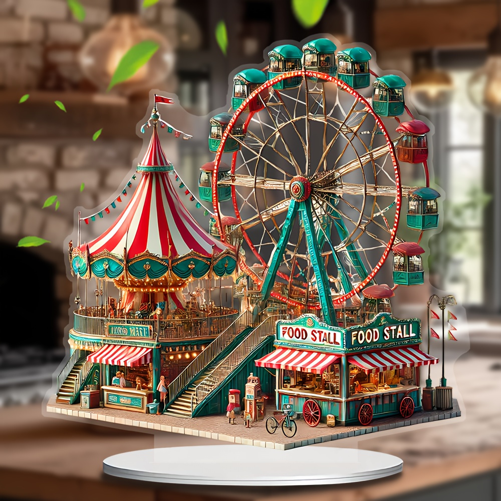 

Crystal Carnival Wheel Carriage Tabletop Decor - 19.99cm Multifunctional Holiday Decoration With Stand For Home And Office, Acrylic, No Power Needed, 2d Style, Desktop Installation