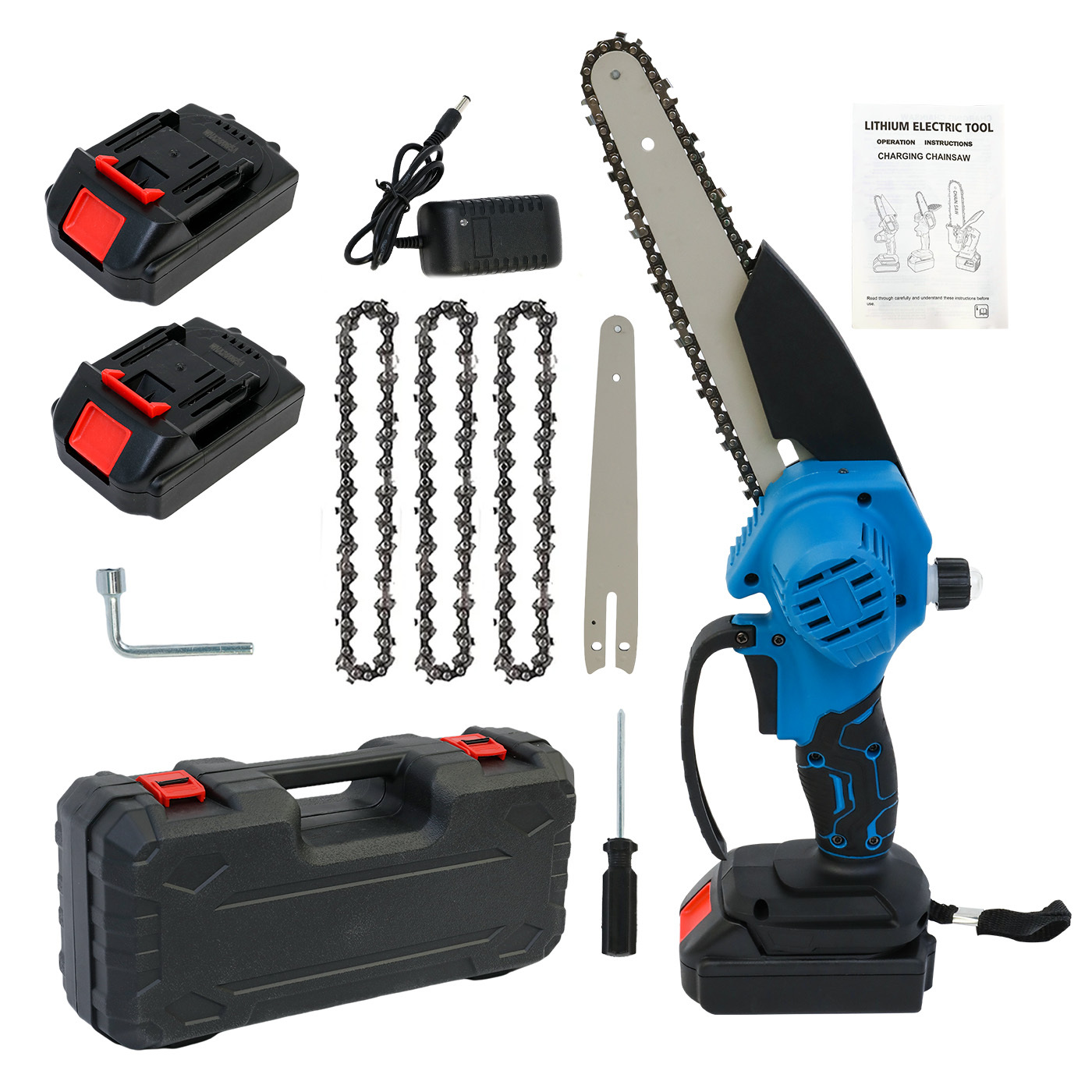 

Portable 8" Cordless Chainsaw Kit - 20v, Rechargeable Lithium Batteries, Includes 3 Chains - Ideal For Wood Cutting & Tree Trimming, Handheld, Electric Mini