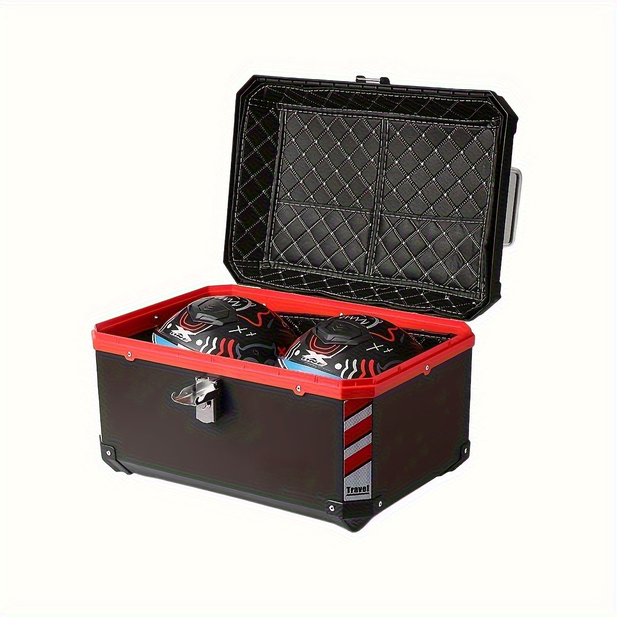 TEMU Boîte de rangement pour casque de moto 68L grande et robuste, adaptée aux motos tout-terrain, organisateur de coffre verrouillable avec système