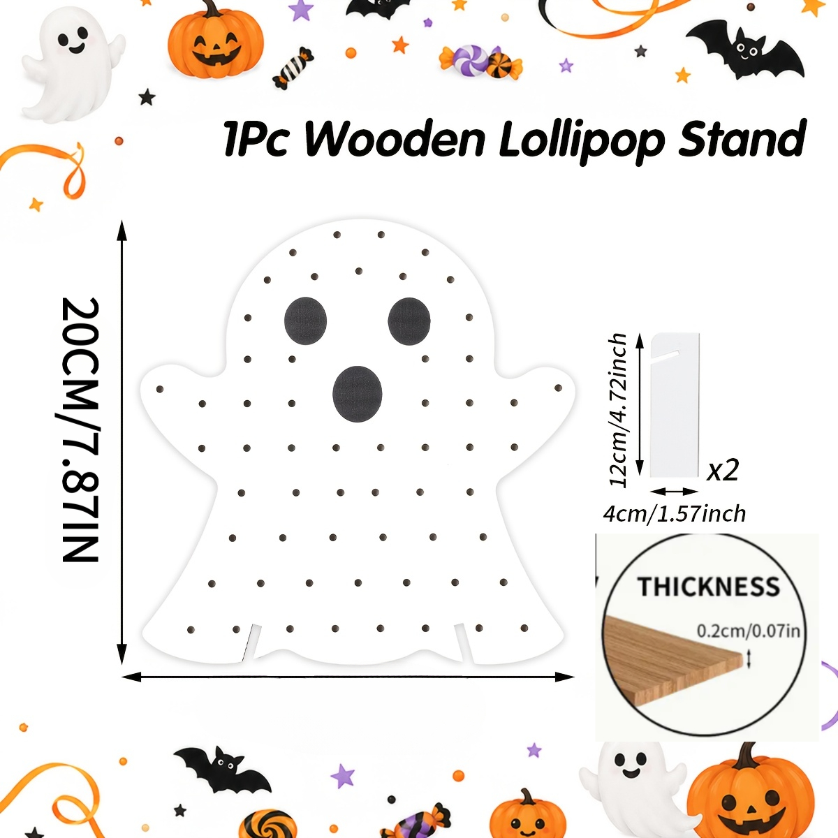 TEMU 1pc, Support en bois pour sucettes avec motif blanc, Fournitures de fête d'Halloween (Contact non alimentaire), Décoration de fête d'Halloween ,