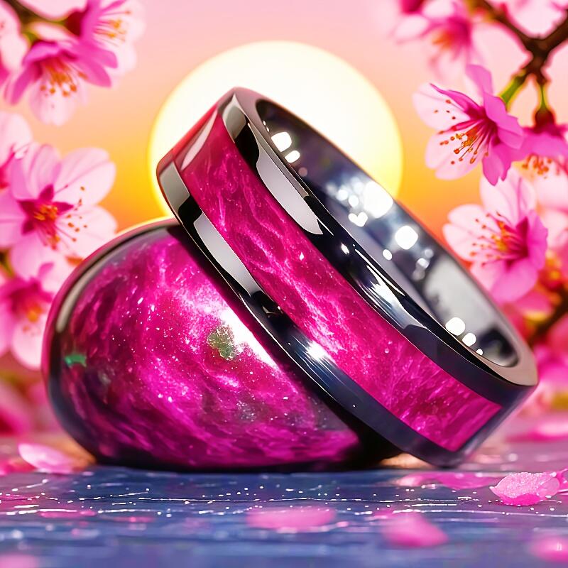 Tungsten Men's Ring with Purple Galaxy Design
