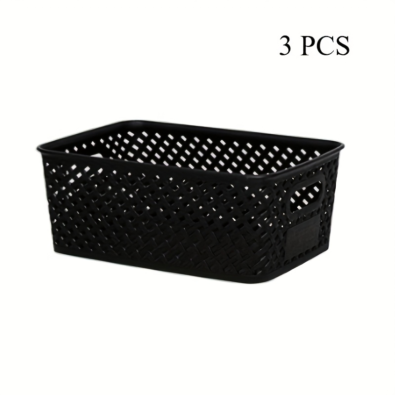 3pcs Plastic Storage Baskets, Stackable Storage Bins For Organizing Shelves, Drawers, Desktops, Closets, Playrooms, Classrooms, Offices, Home, 25.91x17.78x10.67 Cm, Black