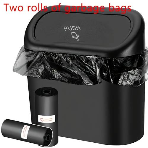 1pc Compact Car Trash Can with Lid Mini Car Accessories Trash Can- Durable and Easy to Clean, with 2 Rolls of 30pcs Trash Bags