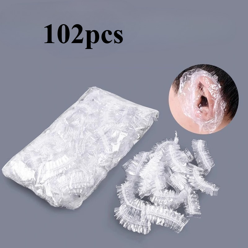 TEMU 102 pezzi di protezioni per orecchie elastiche monouso, spesse e trasparenti, per dei capelli, doccia, lavaggio, spa, , delle orecchie,