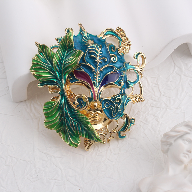 Image of 1pc Exquisite Plant Mask People Lang Jewelry Women's Brooch And Pin Clothing Decoration Sweater Coat Dress Backpack Additions Women's Gift Women's Jewelry Festival Gift