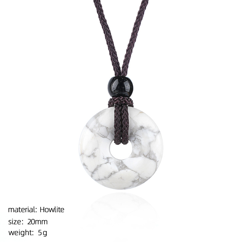 Natural Stone Carved Chinese Safety Knot Pendant Necklace