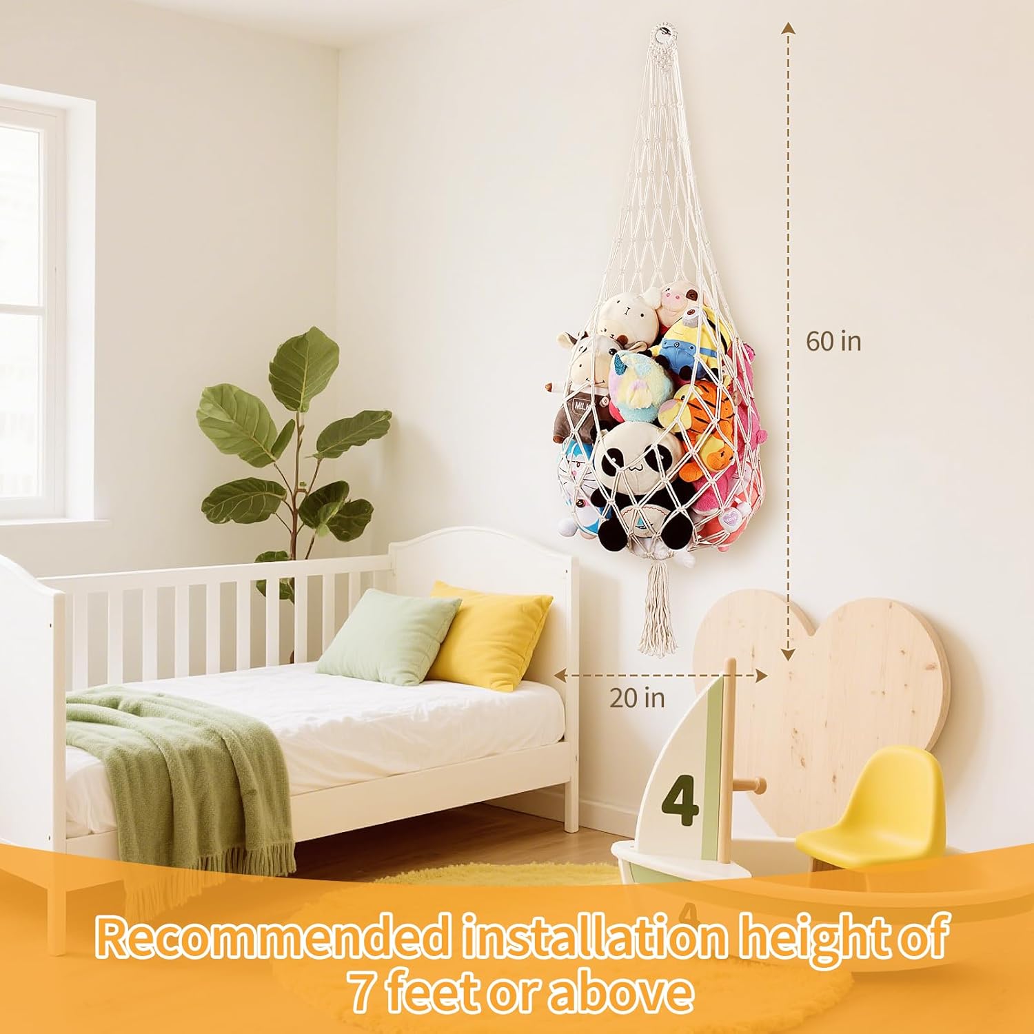 6 5ft h stuffed animal storage stuffy toy hammock corner hanging net macrame display plush toy wall hanging with one hook fabric organizer and storage toy holder for nursery kids room bedroom decor Product details 4