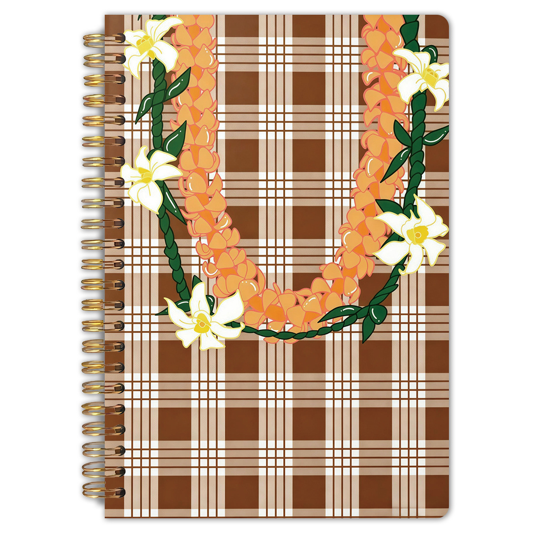 TEMU 1pc Hawaiian Flower Lei Brown Background Cover Spiral Notebook, 5.5x8.3 Inches, High Quality Inner Pages, Tropical-themed Writing Journal,