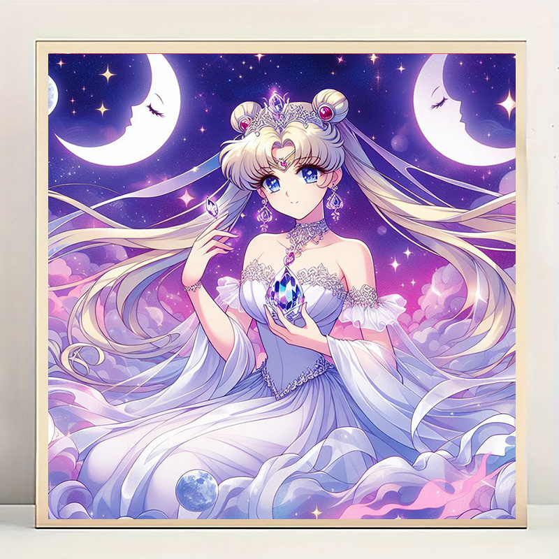 

5d Diy Cartoon Princess Diamond Painting Kit, Round Diamond Embroidery Mosaic Art, Canvas Material, With Stars And Moon Theme For Home Decor, New Diamond Painting Kits