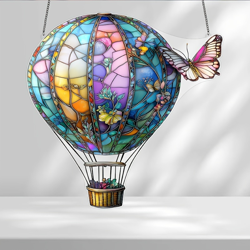 Image of Multicolor Acrylic Hot Air Balloon And Catcher With Stained Plastic Window, Ideal For Birthdays, Anniversaries, Colleagues, Holiday Gifts, And Housewarming Presents - Perfect For Garden Decor