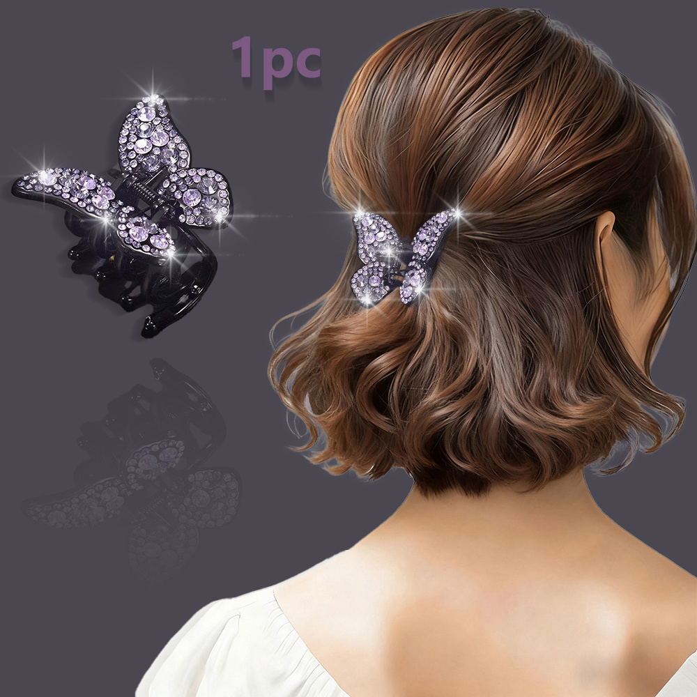 TEMU 1pc New Luxury Shiny Rhinestone Acrylic Hair Claw Clip, Women's Fashion Colorful Rhinestone Plate Hair Clip, Shark Clip, Suitable For Daily And