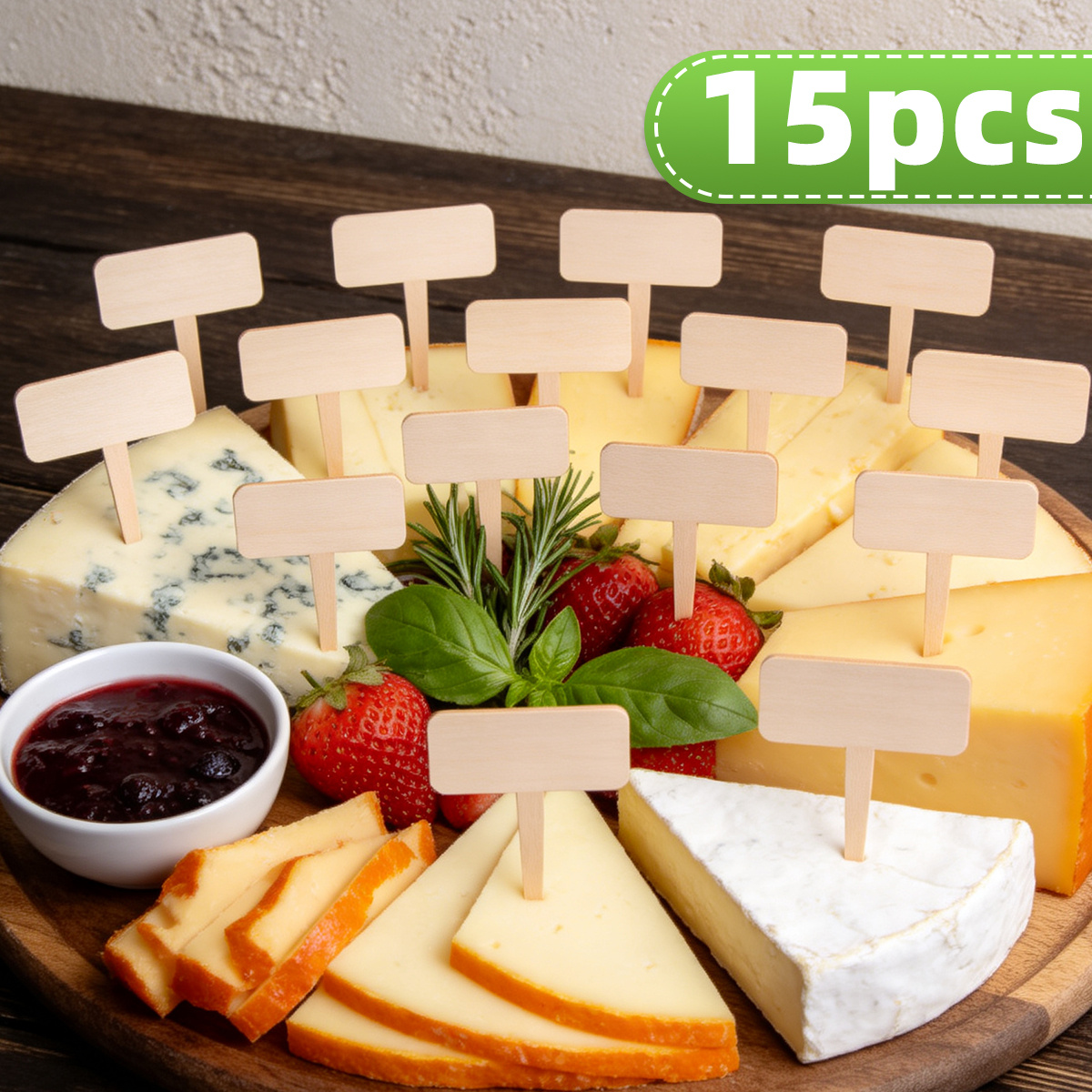 TEMU 5/10/15 Wooden Cheese Markers, Charcuterie Label Tags, Dessert Cake Decoration Picks, Baking Accessories, Kitchen Accessories, Suitable For