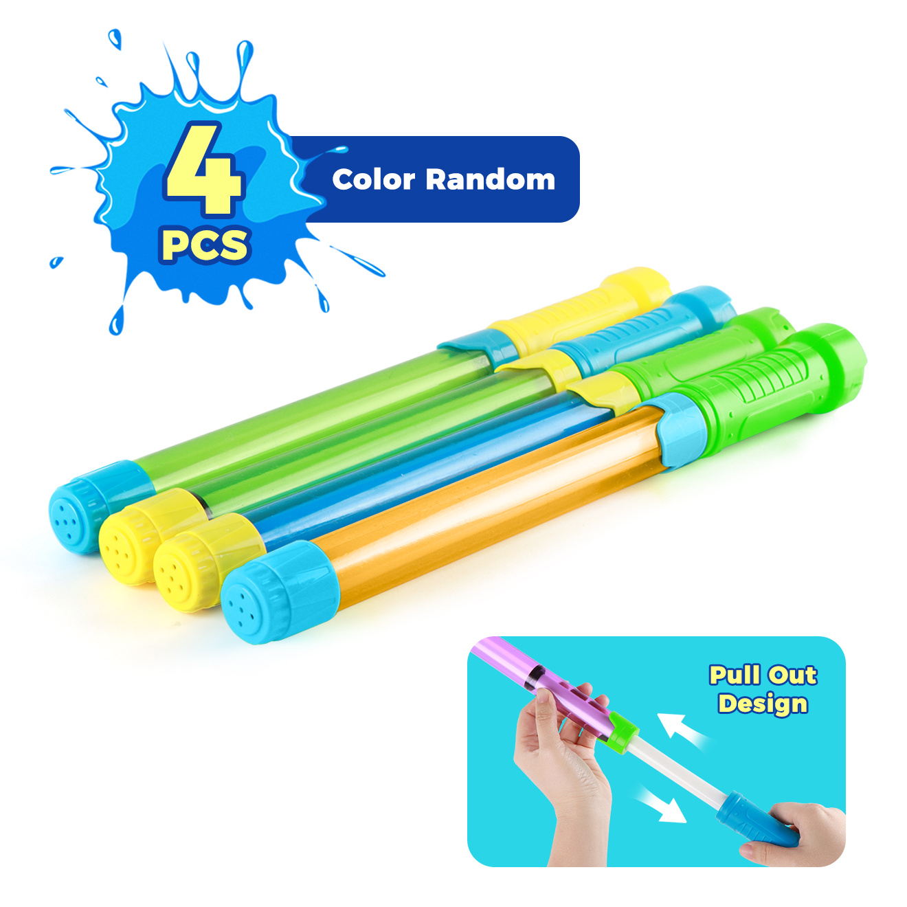 Image of 4pcs Foam Water Gun Pool Toys | Pull-out Water Blaster Set | Summer Pool Beach Outdoor Water Play Toys | Bright Colors Water Fight Toys | Pool Accessories & Pool Must Haves | Random Colors