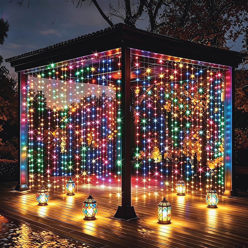 TEMU 300led Solar Curtain Light String, Adjustable In 8 ,, Suitable For Courtyard, Living Room, Garden, Wedding, Party Gifts, Birthday Parties,