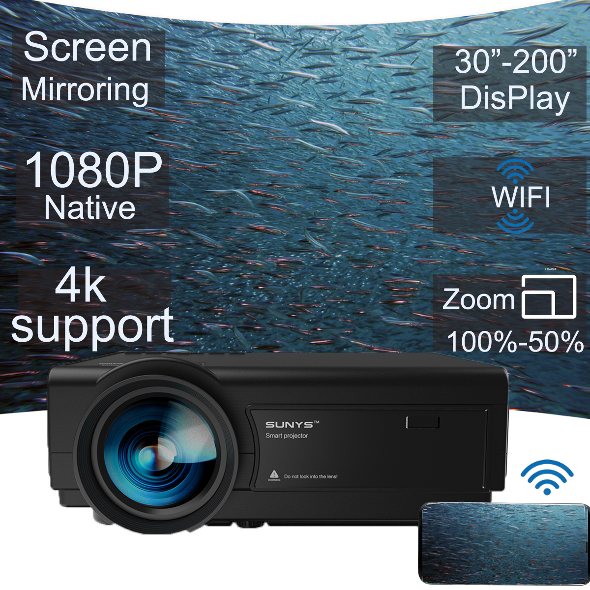 item picture portable native 1080p projector with wifi portable movie projectors for   mini projector compatible with usb av   projector for smartphone office electronics projector