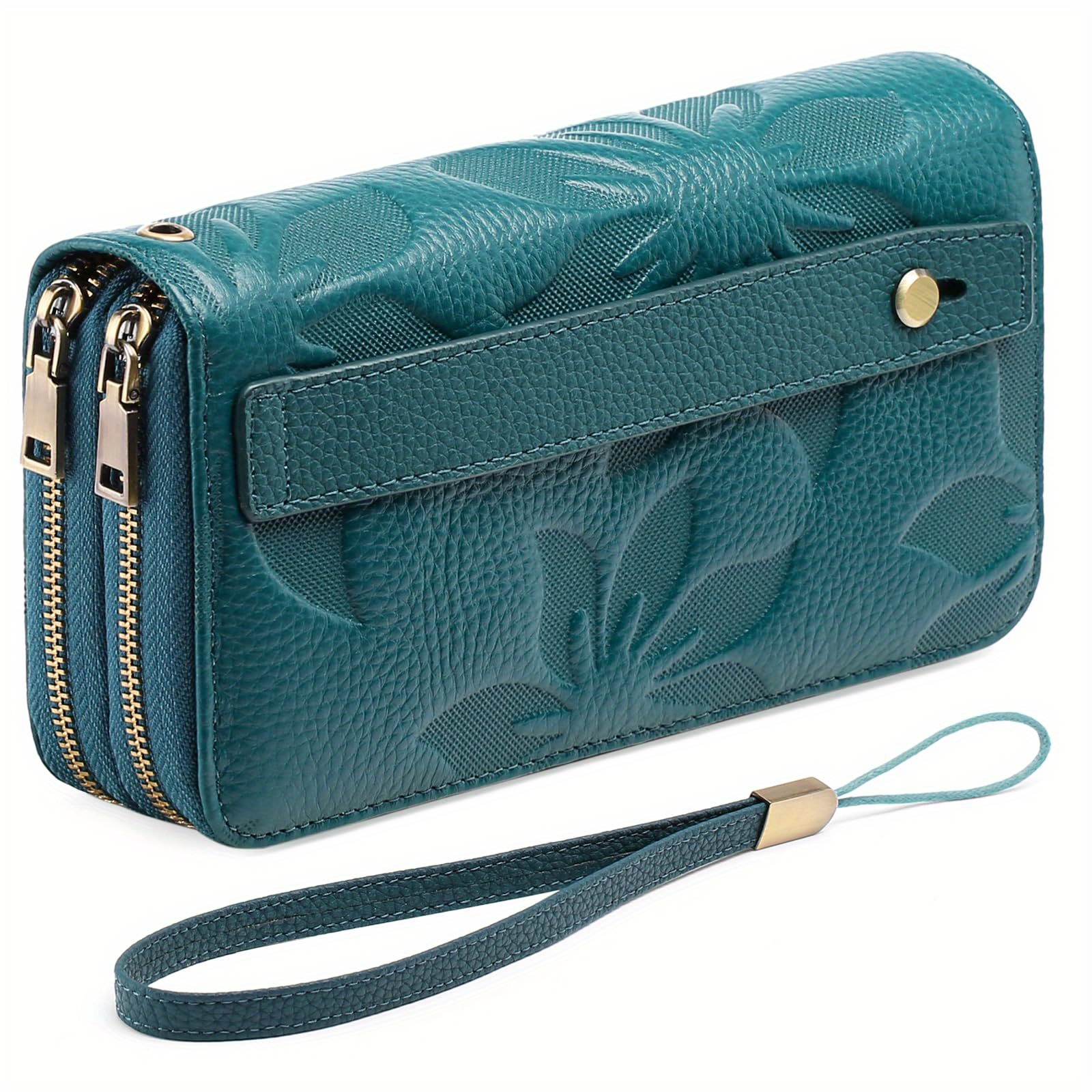 Image of Women's Large Capacity Long Bifold Wallet With Wristlet - Fits Phone! Double Zipper Design, 24 Card Slots, 4 Receipt Pockets, 4 Coin Compartments, Rfid Blocking, Floral Pattern Handbag (new Arrival)