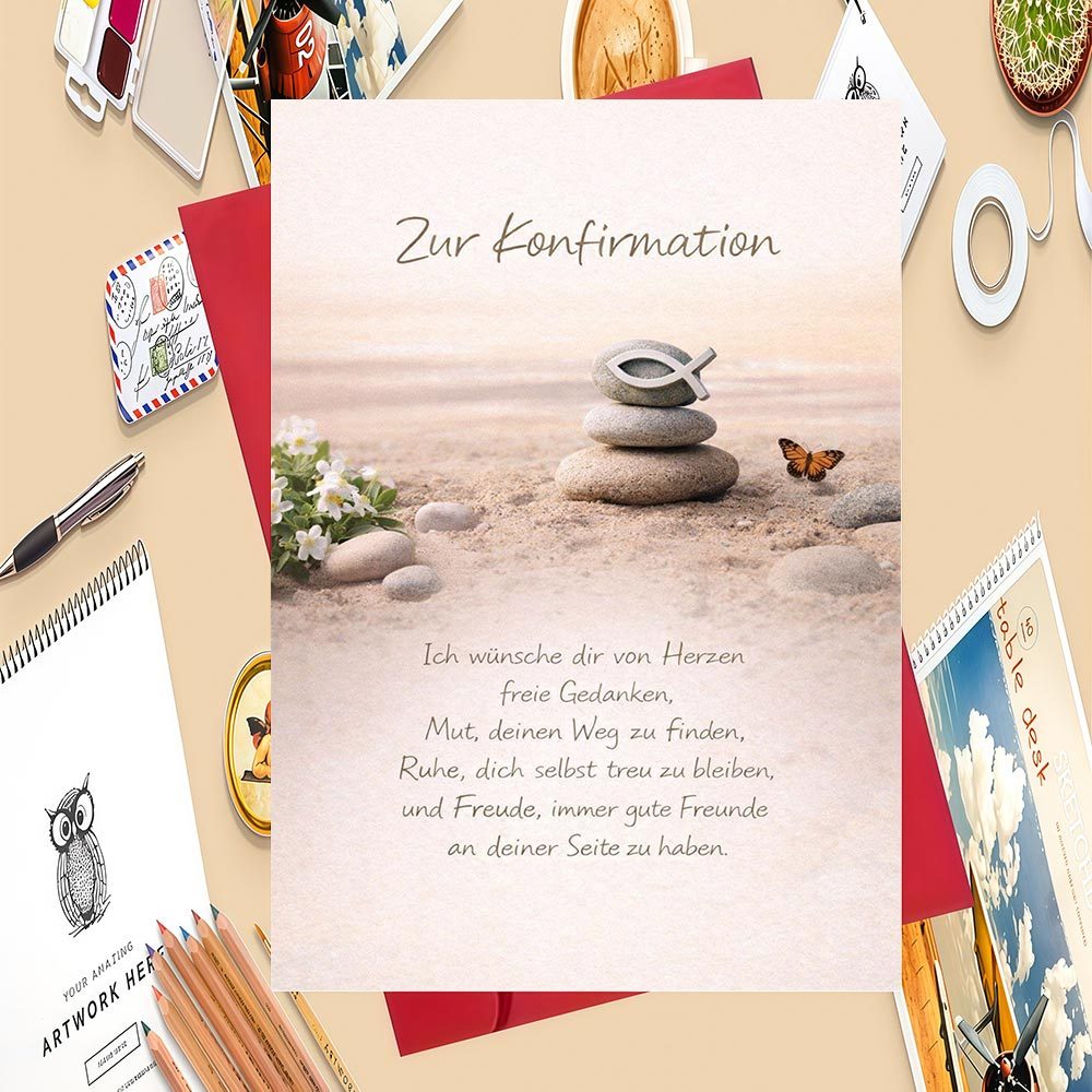 E-shop 1 Grußkarte + 1 Umschlag, . Grußkarte für Teenager zum Konfirmationstag, wünscht Gedankenfreiheit, Mut, den Weg zu Frieden innerer Freude zu