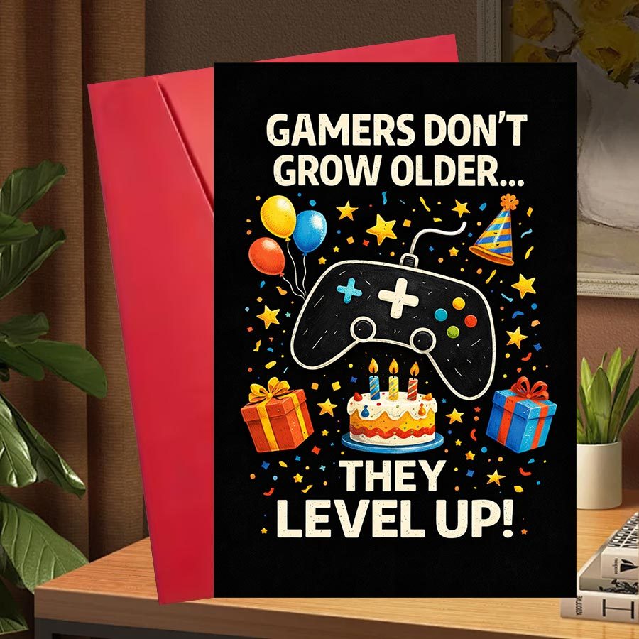 TEMU ãparty Invitationsã1pc Gamer Birthday Card Suitable For From - " Don' Grow Older Level Up" Greeting Card With Envelope, Gift For,,, , Gaming