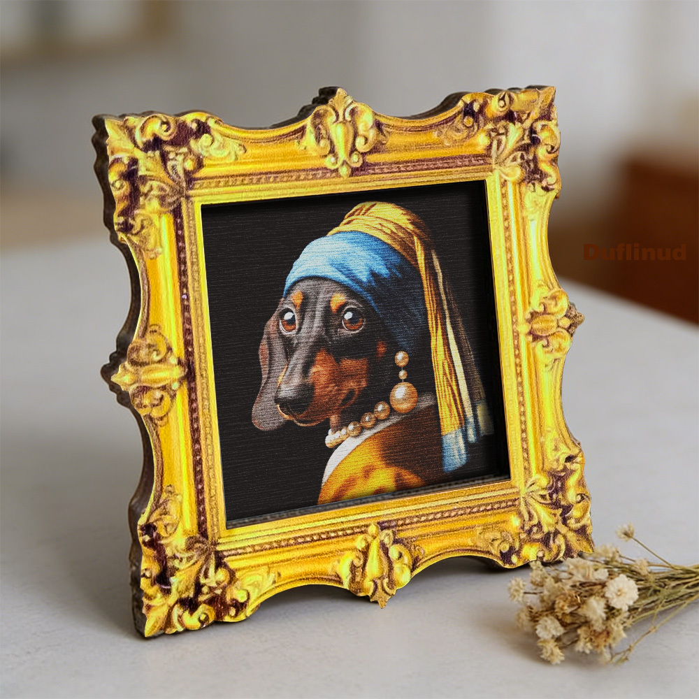 TEMU 1pc Wooden Adorable Sausage Dog Fridge Magnet, Wooden Mini Decorative Painting, Imitating Classic , Sausage Dog Wearing Headscarf And Pearl