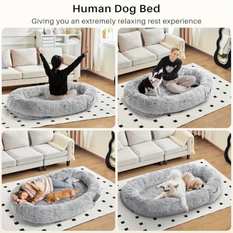 extra large human dog bed - 72x48x10 inch pet bed with blanket side pocket, high quality & washable   fur fabric, no assembly needed, portable indoor/outdoor dog bed for large breeds,   design for adults & pets, durable pet bed for home, travel, or crate - ideal for golden retrievers, labradors, german shepherds, pet bed for dogs, indoor pet furniture,   furniture, soft texture,   material, pet lovers,   furniture, stylish pet furniture,   Product details 5
