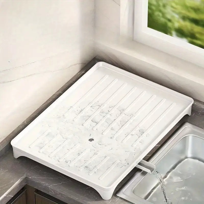Organizador de escurridor de platos resistente para debajo del fregadero con sistema de drenaje - Caja de almacenamiento de cocina que ahorra espacio, drenaje anti-obstrucción, estantes de varios niveles para platos, tazones, tazas, utensilios - Organizador de gabinete fácil de limpiar para cocinas pequeñas - Negro moderno