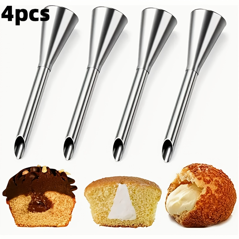 TEMU 4pcs Stainless Steel Puff Pastry Cake Tip For Small Pastries, Baking Decorations, Smooth Icing Tools,excellent Gifts For Weddings, Parties,