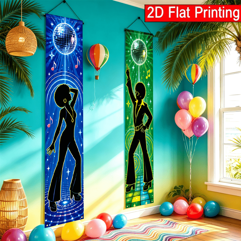 TEMU 2d Flat - 2d Flat - 2d Flat 2pcs 70s Disco Party Porch Banner Retro Flag Hippie Music Party Suitable For Outdoor Festivals Courtyard Front Door