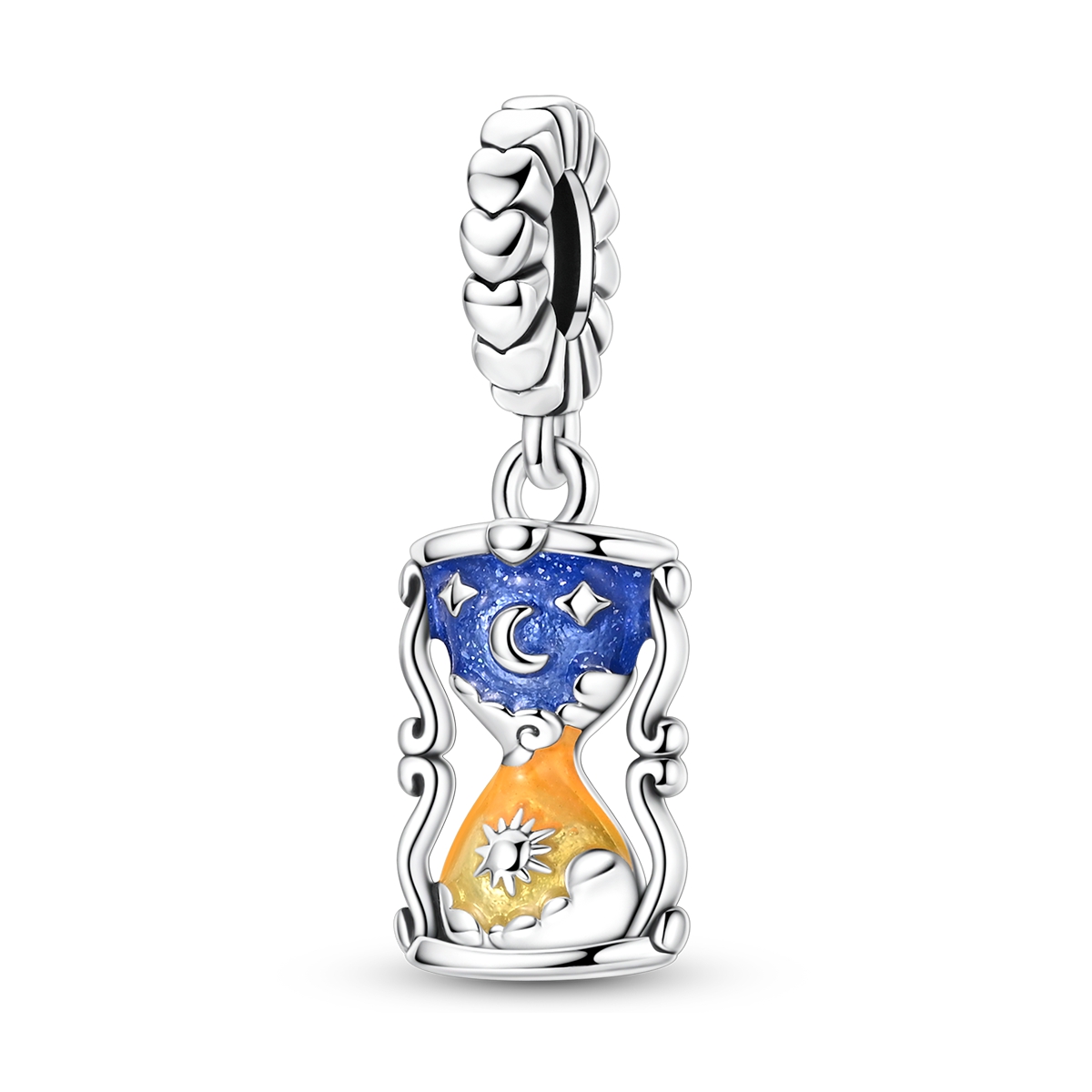 1pc Silver-plated Charms Featuring An Enamel Sun And Moon Hourglass, Ideal For Snake Bracelets, Necklaces, And Keychains. A Unique Addition For Bead Pendants, Perfect For Elegant For Women
