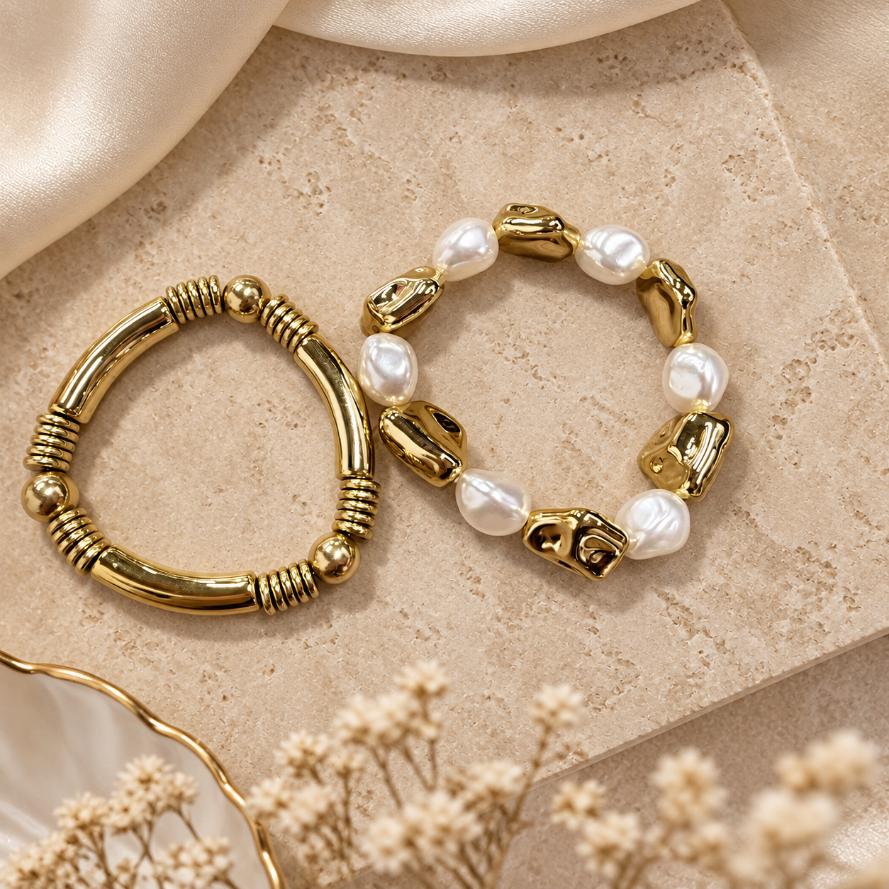 2pcs Chunky Bracelet Set for Women, Vintage Statement Style