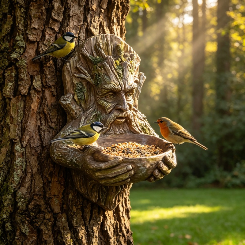 Green For Man Tree Face Bird Feeder, Resin Wall Mounted Bird Bath For Outdoors, Garden Decor Sculpture For , Yard Patio Lawn Backyard Decor