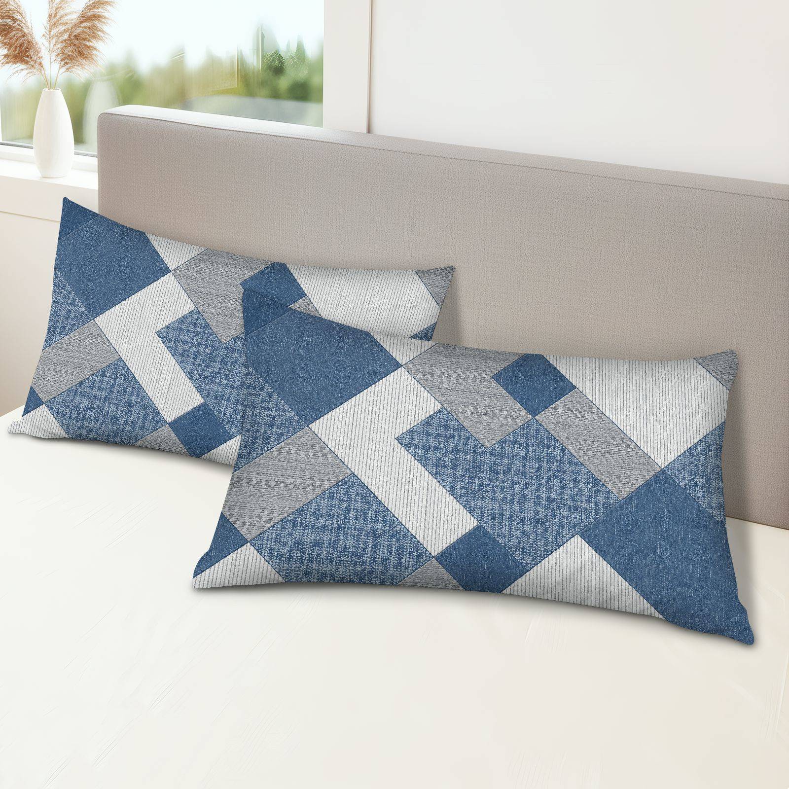 TEMU 2pcs - Blue Geometric Abstract Printed Pillow Covers, Excluding Pillow Inserts. Perfect For Home Decor, Suitable For Beds And Sofas, Ideal For