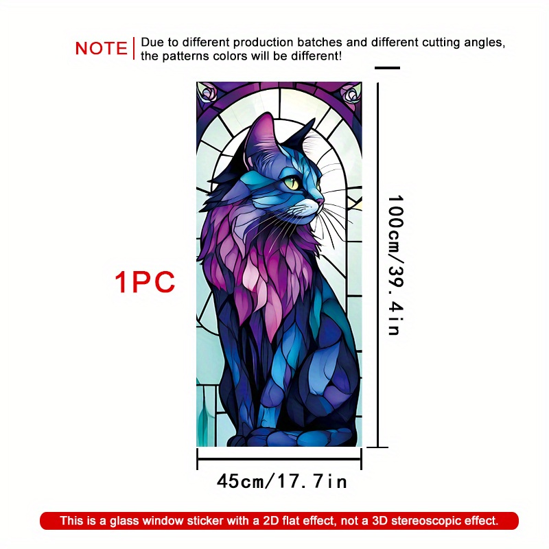 E-shop 1 Stück Mystische Katze Buntglas-Folie - & Blau mit Rissigem Glas-Optik auf Mosaikhintergrund, Kleberfrei Hitzebeständige PVC-Dekorfolie für