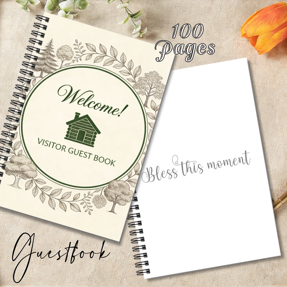 TEMU 1pc Elegant Cabin & Nature-themed Guestbook Suitable For Weddings, Birthdays, Retirements - Rustic Visitor Logbook With Signature Pages, Paper