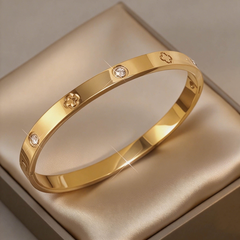 Women's Stainless Steel Lucky Four-Leaf Clover Bracelet