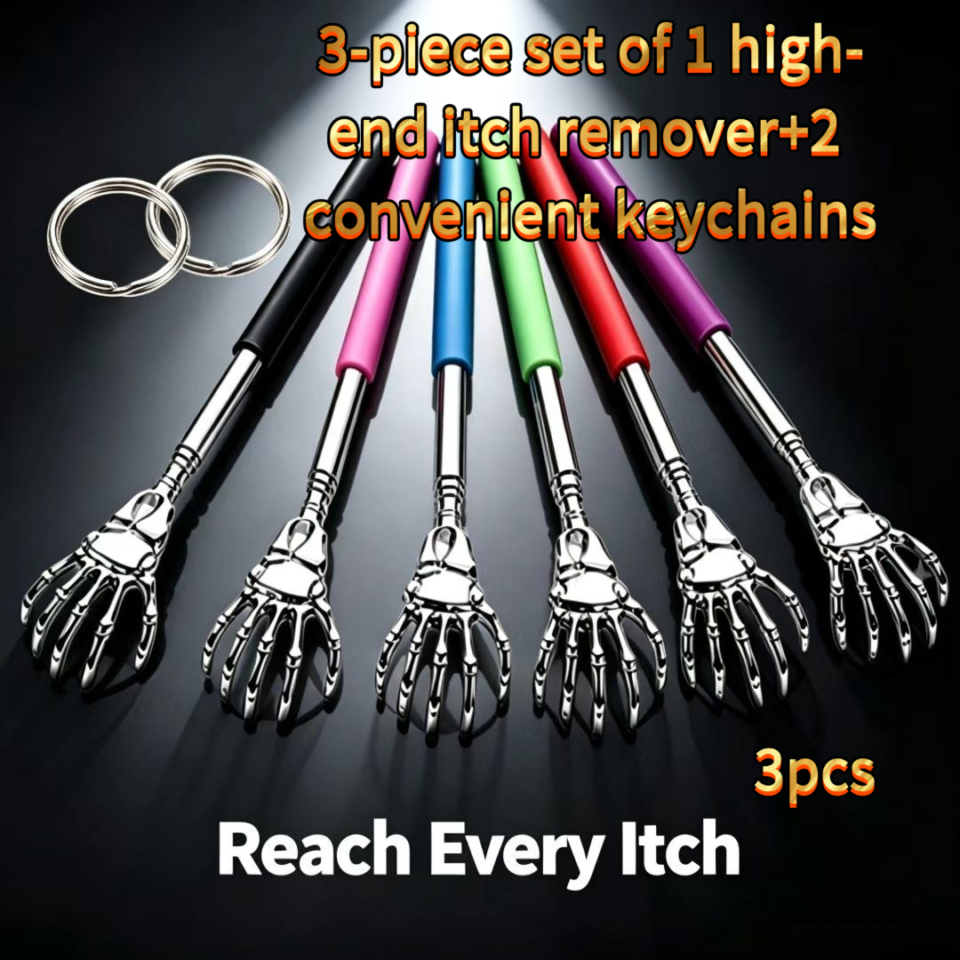 TEMU 3pcs Set Of 1pc Premium Stainless Steel Retractable Back Scratcher And 2pcs Random Keychains, Portable Tool, Creative Hand Extension Scratching