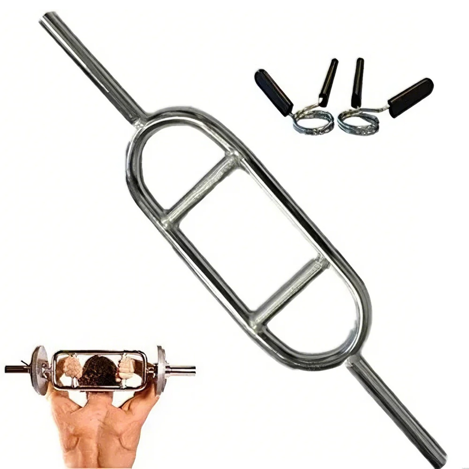 Premium Chrome-Plated Triceps Barbell with Spring Collars - Ideal for Weightlifting, Bodybuilding & Crossfit Workouts