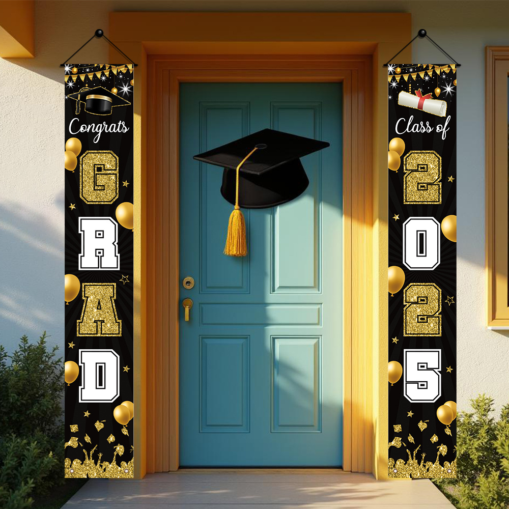 

1 Pair Grad Polyester Banners, Graduation Party Porch Sign, Multipurpose Room & Entryway Decor, Carnival Theme, No Electricity Needed, For High School & College Graduation Celebration