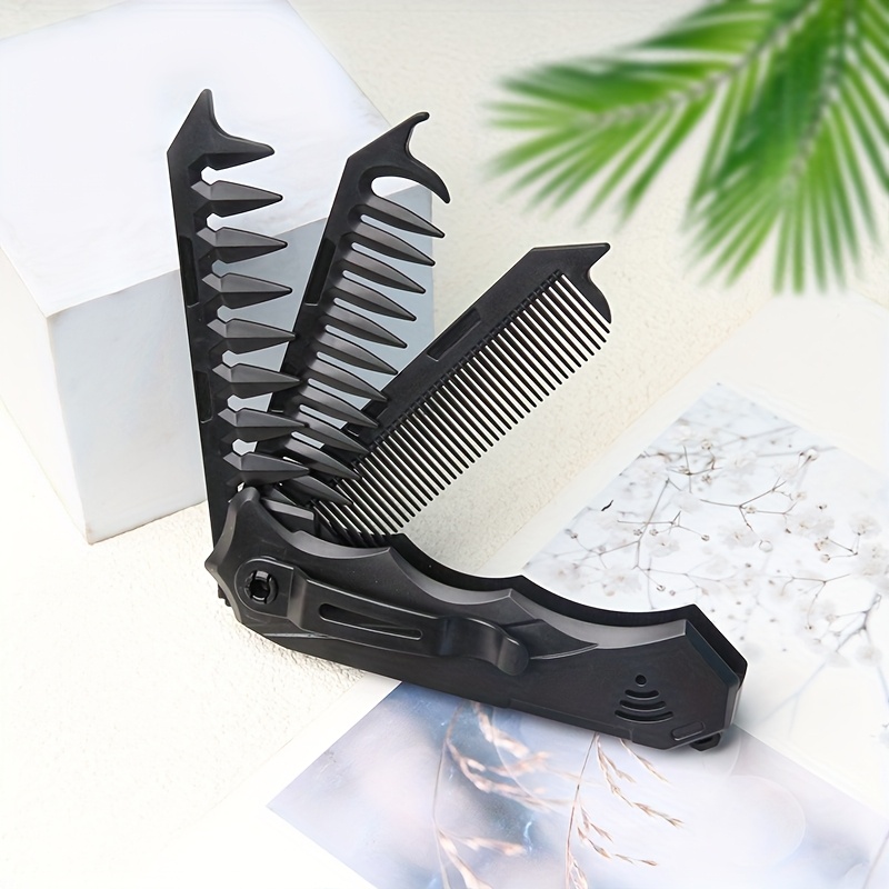 TEMU Men's Designer Folding Comb Folding Comb Double-sided Travel Pocket Comb Ergonomic Handle For Daily Styling And Storage