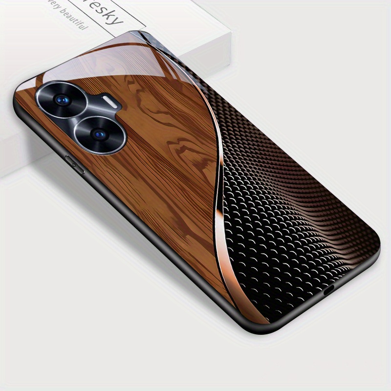 TEMU For Realme C55 Narzo N55 Phone Case, Fashion Glossy Stylish Tempered Glass Casing Shockproof Back Cover