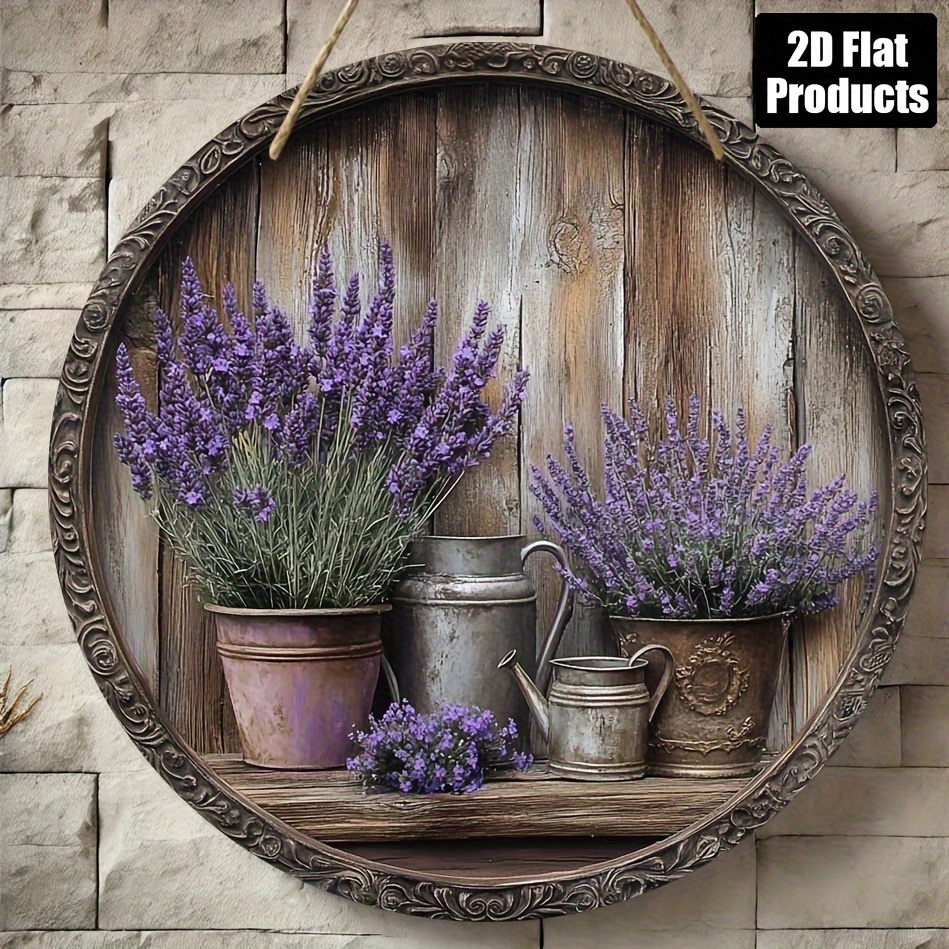 E-shop 2D Flach, ., Rundes Wandkunst-Schild aus Holz, Lavendel-Thema, Geeignet für Bar, Küche, Café, Zuhause, Wohnzimmer, Bürodekoration,