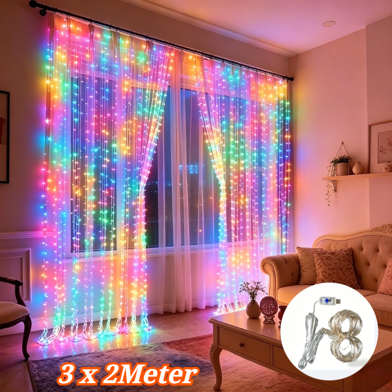 TEMU 1pc Fairy Curtain Lights | Fairy Curtain Lights 300/200/100 Led Multicolor Curtain Lights | Provide Stage Effect, Power, 8 Of Flashing, Plug