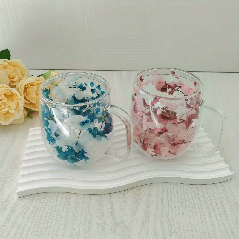 Double-Layer Glass Cup with Real Flower Design