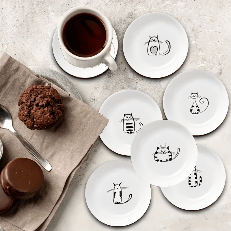 TEMU Ensemble de 6 sous-verres - Design minimaliste et blanc, sous-verres en bois résistants à la chaleur, adaptés , au thé, et à la décoration de