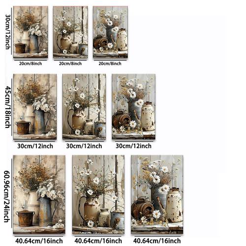3pcs wood framed canvas paintings vintage decorative flowers and rusty watering can decorative painting home decor and accessories