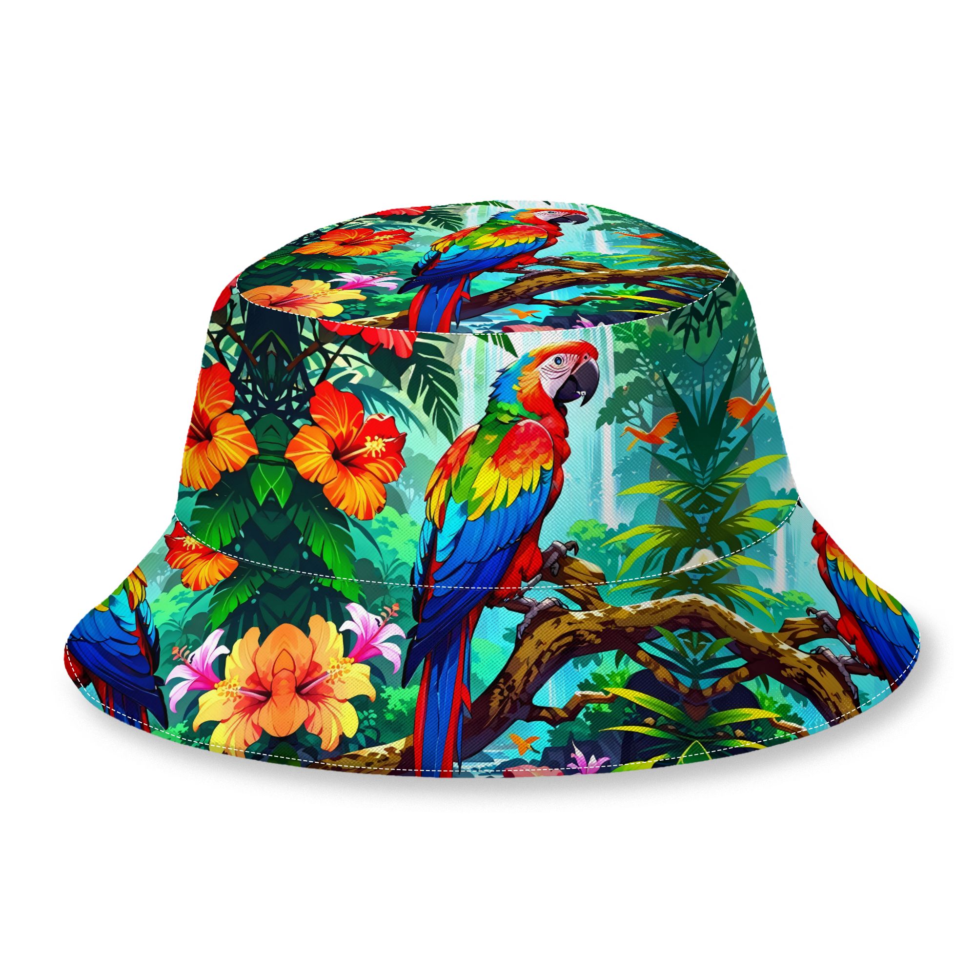 TEMU Tropisch Papegaaienparadijs Heren Novelty Bucket Hat Lichtgewicht Trendy Unisex Casual Vissershoed Perfect voor Feesten en Buitenactiviteiten