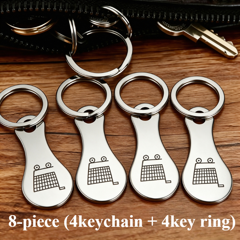 Image of 8pcs Set Of Stainless Steel Shopping Cart Keychains With Shopping Cart Logo Pattern, Classic, Stylish And Minimalist Style, Suitable For Daily Men And Women
