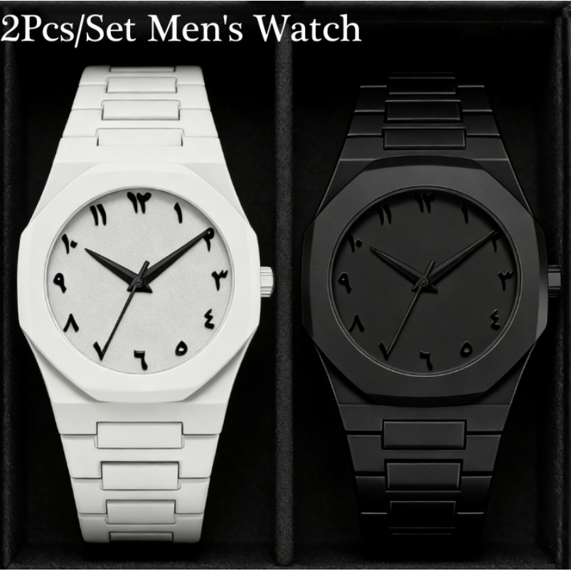 TEMU 2pcs/set Hot Modern Minimalist Men's Quartz Watch Set, Leisure Sports Men's Watch, Fashion For Casual Wear, Great Birthday Gift For Father