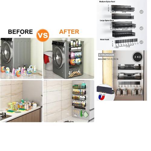 magnetic spice rack refrigerator 5 pack magnetic shelf moveable magnetic fridge organizer with 10 hook rack seasoning organizer kitchen organization and storage 5 pack